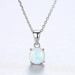 Aetolia 925 Sterling Silver Opal Necklace Colorful Round Opal Pendant Necklace SN0278