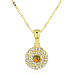Aetolia 925 Sterling Silver Opal Necklace Round Double Layer Halo CZ Diamond Ball Opal Pendant Necklace SN0141