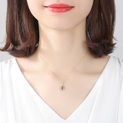 Aetolia 925 Sterling Silver 18K Gold Plated Oval Pink Gemstone Halo CZ Diamond Pendant Necklace SN0130