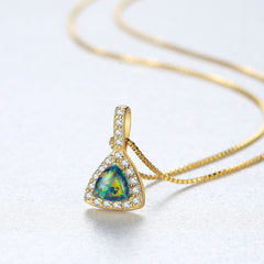 Aetolia 925 Sterling Silver Opal Necklace Triangle Halo CZ Diamond Opal Pendant Necklace SN0143