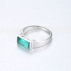 Aetolia 925 Sterling Silver 18K Gold Plated Ring Emerald Rectangle Gemstone Engagement Wedding Ring SR0152