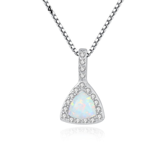 Aetolia 925 Sterling Silver Opal Necklace Triangle Halo CZ Diamond Opal Pendant Necklace SN0143