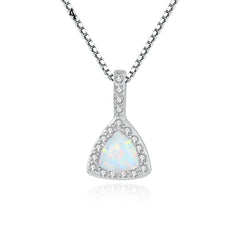 Aetolia 925 Sterling Silver Opal Necklace Triangle Halo CZ Diamond Opal Pendant Necklace SN0143