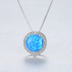 Aetolia 925 Sterling Silver Opal Necklace Round Halo CZ Diamond Opal Pendant Necklace SN0277