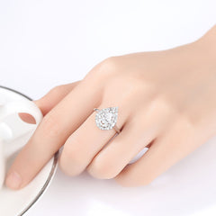 Aetolia 925 Sterling Silver 18K Gold Plated Pear Shaped Halo Engagement Wedding Ring SR0180