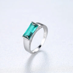 Aetolia 925 Sterling Silver 18K Gold Plated Ring Emerald Rectangle Gemstone Engagement Wedding Ring SR0152