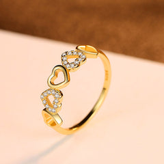 Aetolia 925 Sterling Silver 18K Gold Plated Unique Hollow Out Heart CZ Diamond Ring SR9225