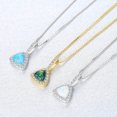 Aetolia 925 Sterling Silver Opal Necklace Triangle Halo CZ Diamond Opal Pendant Necklace SN0143