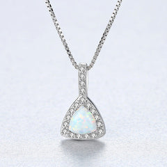 Aetolia 925 Sterling Silver Opal Necklace Triangle Halo CZ Diamond Opal Pendant Necklace SN0143
