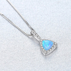 Aetolia 925 Sterling Silver Opal Necklace Triangle Halo CZ Diamond Opal Pendant Necklace SN0143