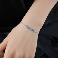Aetolia Unique S925 Sterling Silver Jewelry Lucky Blue Devil Eye Bracelet Cz Cubic Zirconia Four Eyes Tennis Bracelets For Women