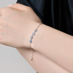 Aetolia Unique S925 Sterling Silver Jewelry Lucky Blue Devil Eye Bracelet Cz Cubic Zirconia Four Eyes Tennis Bracelets For Women
