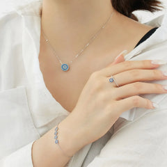 Aetolia Unique S925 Sterling Silver Jewelry Lucky Blue Devil Eye Bracelet Cz Cubic Zirconia Four Eyes Tennis Bracelets For Women
