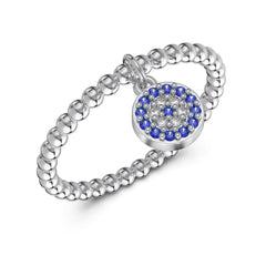 Aetolia 2024 New Arrival S925 Sterling Silver Beads Elastic Ring Cz Zircon Pendant Charm Blue Devil Eye Rings For Women Gifts