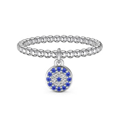 Aetolia New Arrival S925 Sterling Silver Beads Elastic Ring Cz Zircon Pendant Charm Blue Devil Eye Rings For Women Gifts