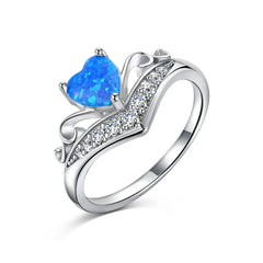 Aetolia S925 Sterling Silver Heart Star 5A Cz Cubic Zirconia Ring Wedding Engagement Promise Blue Opal Rings Jewelry Women