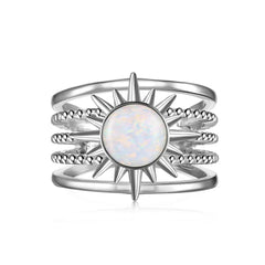 Aetolia Bijoux Femme 18K Gold Plated Open Adjustable Ring Multi-Layer S925 Silver Blue Opal Ring Oval Round Sun Rings For Women
