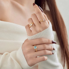 Aetolia Hypoallergenic 18K Gold Plated S925 Sterling Silver Non Tarnish Pink Blue Ring Cz Cubic Zirconia Stone Rings Jewelry Women