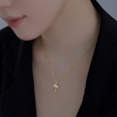 Aetolia Fine Jewelry S925 Sterling Silver Diamond Personalized Chain Necklace Ginkgo Leaf Pendant Necklace 18K Gold Plated Tarnish Free