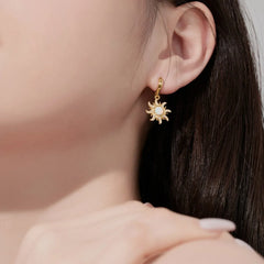 Aetolia New Arrivals S925 Silver Opal Drop Dangle Earring Sun Charm Huggie Hoop Earrings For Women Ring Necklace Jewelry Set