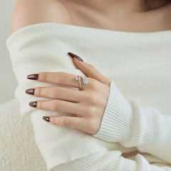 Aetolia Iced Out S925 Sterling Silver Two Stone Open Adjustable Ring Cz Cubic Zirconia Yellow Pink Heart Rings Jewelry Women