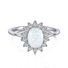Aetolia 5A Cz Cubic Zirconia Sunflower oval S925 Sterling Silver Fashion Jewelry Ring For Engagement Wedding Round Blue Opal Ring