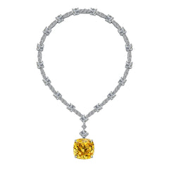 Aetolia High Quality Elegant Fine Jewelry Personality Yellow Square Cz Cubic Zircon Necklace S925 Sterling Engagement Wedding Supplies