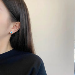 Aetolia fine jewelry 925 Sterling Silver CZ cubic zirconia Flower Earring Flower Shape White Blue Opal Stud Earrings for women