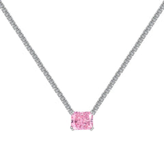 Aetolia Low Moq Vintage CZ Cubic Zirconia Pink Blue Square Heart Pendant 925 Sterling Silver Cuba Chain Link Tennis Necklaces For Women