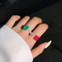 Aetolia 5A Zirconia Adjustable 925 Sterling Silver Rings Emerald Red Gemstone Ring Jewelry Real Cz Cubic Zircon Green Stone Women