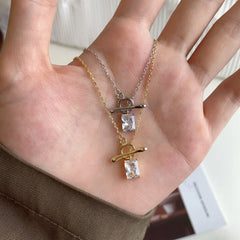 Aetolia Custom Delicate Cubic Zirconia 18K Gold Plated Necklaces 925 Sterling Silver Square Cut Diamond Pendant Necklace Jewelry Women