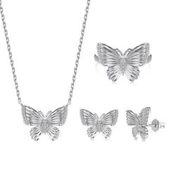 Aetolia New Trendy 18K Gold Plated Stud Earring Jewelry Set Cubic Zirconia Butterfly Pendant S925 Silver Necklaces Rings For Women
