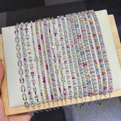 Aetolia Boho Rainbow Pink Stone Adjustable S925 Sterling Silver Bracelet For Women Cubic Zircon Tennis Bracelets Rings Jewelry Set