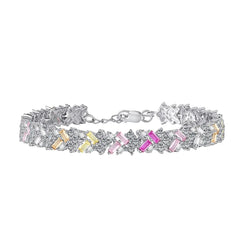 Aetolia Boho Rainbow Pink Stone Adjustable S925 Sterling Silver Bracelet For Women Cubic Zircon Tennis Bracelets Rings Jewelry Set