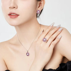 Aetolia Customized S925 Silver 18K Gold Plated Pendant Iced Out Halo Oval Round Ruby Chain Pink Cz Zirconia Necklace For Women