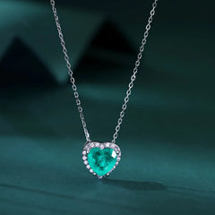 Aetolia Luxury Jewelry 5A Cz Cubic Zirconia Emerald Green Paraiba Necklace Heart Shape 925 Sterling Silver Pendant Necklaces For Women