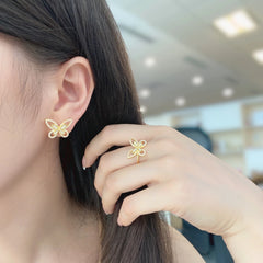 Aetolia Non Tarnish Jewelry Custom Adjustable Open 925 Sterling Silver Ring Set Anillos 18K Gold Plated Butterfly Rings For Women