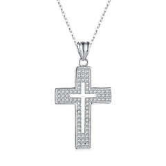 Aetolia Hollow Crucifix Jesus Cross AAAAA CZ Pendant Women 18k Rose Gold Jewelry 925 Sterling Silver Cross Necklace
