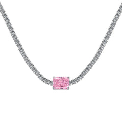 Aetolia Low Moq Vintage CZ Cubic Zirconia Pink Blue Square Heart Pendant 925 Sterling Silver Cuba Chain Link Tennis Necklaces For Women
