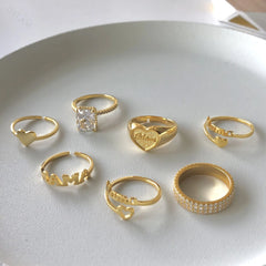 Aetolia Customized Stoned 18K Gold Plated Adjustable Ring S925 Sterling Silver Figt For MAMA Rings Jewelry Women Hollow Heart Sets