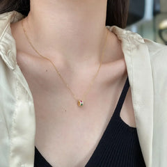 Aetolia sterling silver 18K Gold Plated Diamond Halo Necklace Multi-color 5A CZ Cubic Zirconia Round Pendant Necklace for Women