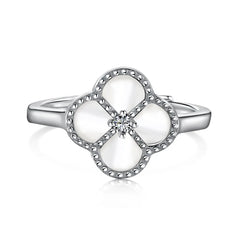 Aetolia Simple Black Agate Four-Leaf Clover Rings Jewelry Women Sterling Silver 925 Cz Cubic Zirconia Vintage Eternity Band Ring