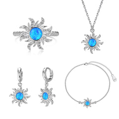 Aetolia New Arrivals S925 Silver Opal Drop Dangle Earring Sun Charm Huggie Hoop Earrings For Women Ring Necklace Jewelry Set