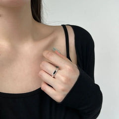 Aetolia New Unique Classic Design Resizable Open S925 Sterling Silver Ring White Black Onyx Oval Rings For Women Jewelry Set