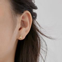 Aetolia Cute Style Bling 18K Gold Plated Teddy Jewelry S925 Sterling Silver Earring Cz Cubic Zircon Bear Stud Earrings For Women