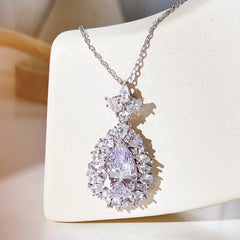 Aetolia Heart Square Shape Pink Cubic Zirconia 925 Sterling Silver Wedding Chunky Necklace Jewelry Bridal Pendants Sets For Women