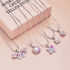 Aetolia Exquisite Pink Dragonfly Pendants For Women Necklace Hollow Butterfly Snake Chain Link Colourful Cubic Zirconia Necklaces