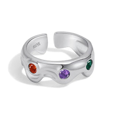 Aetolia Custom Heart Geometric Wave Shape 925 Sterling Silver Ring Irregular Colored Zircon Rings Open Adjustable Ring For Women