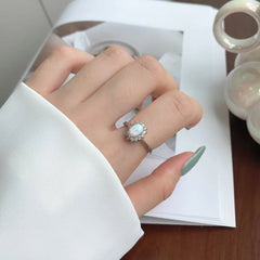 Aetolia 5A Cz Cubic Zirconia Sunflower oval S925 Sterling Silver Fashion Jewelry Ring For Engagement Wedding Round Blue Opal Ring