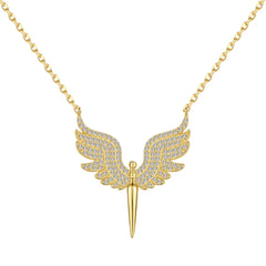 Aetolia Wholesale New Design S925 Cz Zircon Angel Wings Pendant Necklace 18K Gold Plated Chain Necklaces For Ladies Women